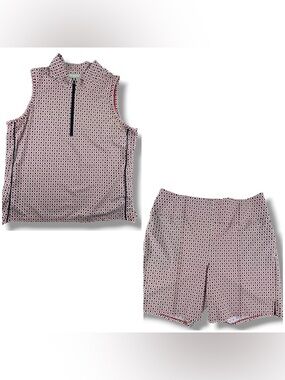 Kinona Luxury Golf Set XXL Sleeveless 1/4 Zip Top & XL Geometric Shorts Red Purp
